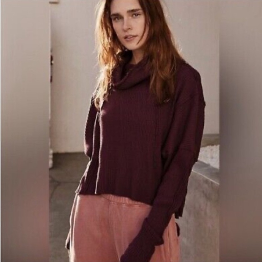 Free People Juicy Long Sleeve Date Night Burgundy Turtle Neck SweaterNWT